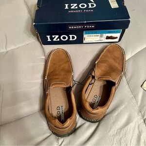 Izod Slip On Loafers Men’s 12M Comfy Memory Foam Brown Slip Resistant Soles NEW